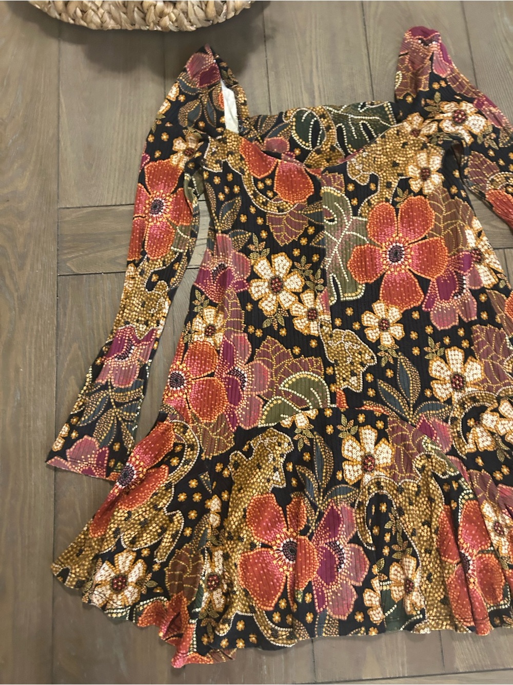 FARM Rio Black Floral Long Sleeve Dress with Warm Blooms - Picture 11 of 12